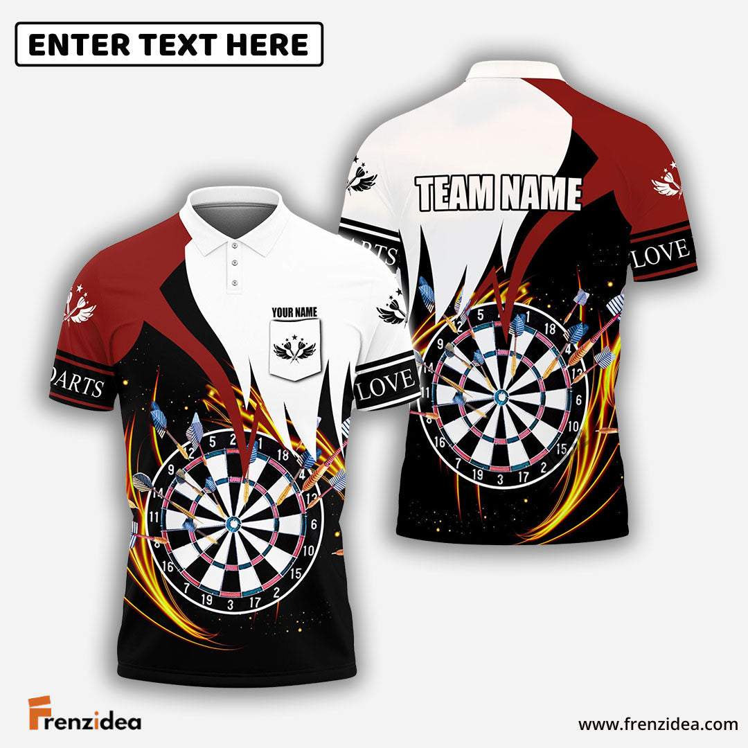 Frenzidea Darts Red & White Personalized Name 3D Poket Polo