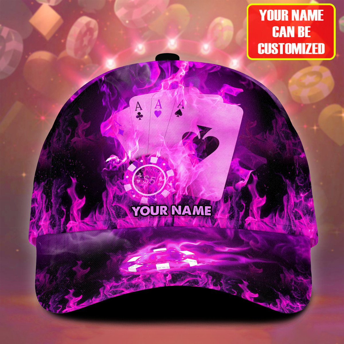 Frenzidea Personalized Name Fire Poker Classic Cap - Purple