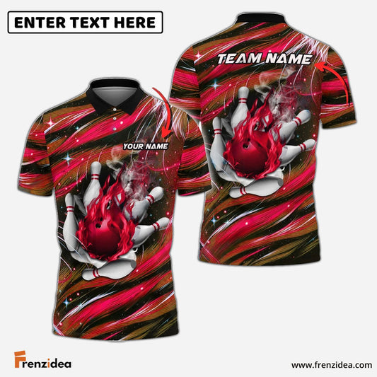 Frenzidea Bowling And Pins Colorful Silk Thread Customized Name 3D Shirt (4 Colors)