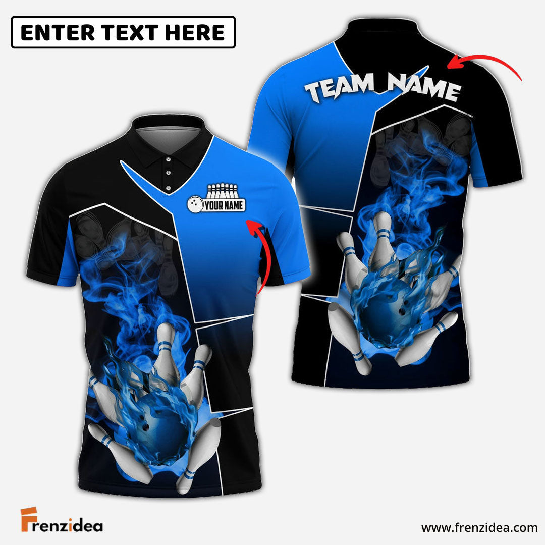 Frenzidea Bowling And Pins Smoky Fire Sport Customized Name 3D Shirt (4 Colors)