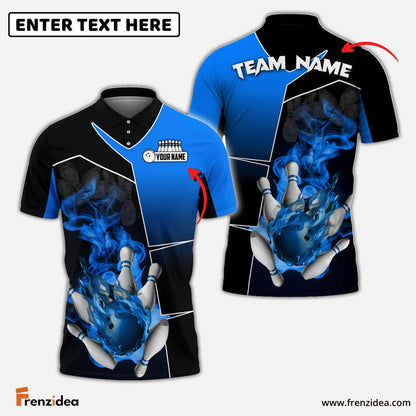 Frenzidea Bowling And Pins Smoky Fire Sport Customized Name 3D Shirt (4 Colors)
