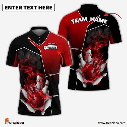Frenzidea Bowling And Pins Smoky Fire Sport Customized Name 3D Shirt (4 Colors)