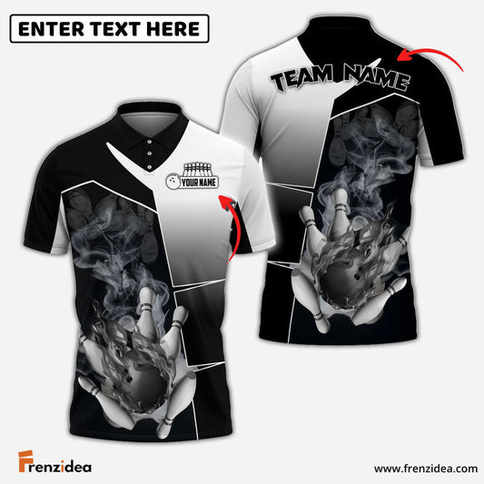 Frenzidea Bowling And Pins Smoky Fire Sport Customized Name 3D Shirt (4 Colors)