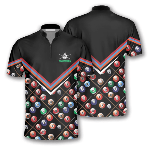 Frenzidea Billiard Pattern In Black Custom Name Zipper Polo Shirt