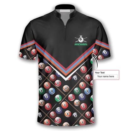 Frenzidea Billiard Pattern In Black Custom Name Zipper Polo Shirt