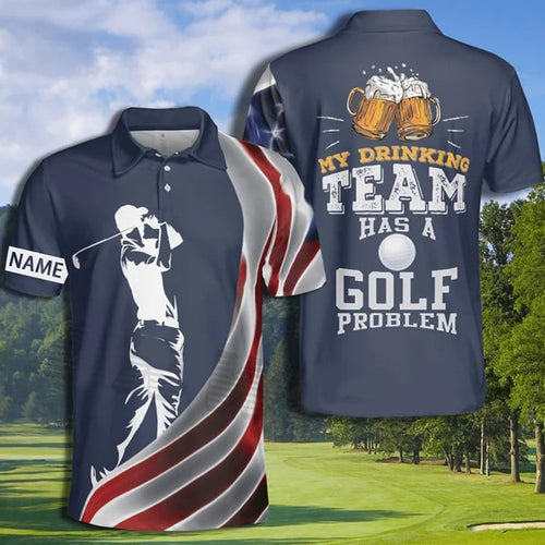 Frenzidea Golf Beer Drinking Team Golf Personalized Name Polo Shirt