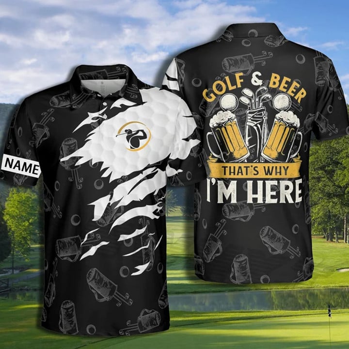 Frenzidea Golf And Beer That's Why I'm Here Personalized Name Polo Shirt
