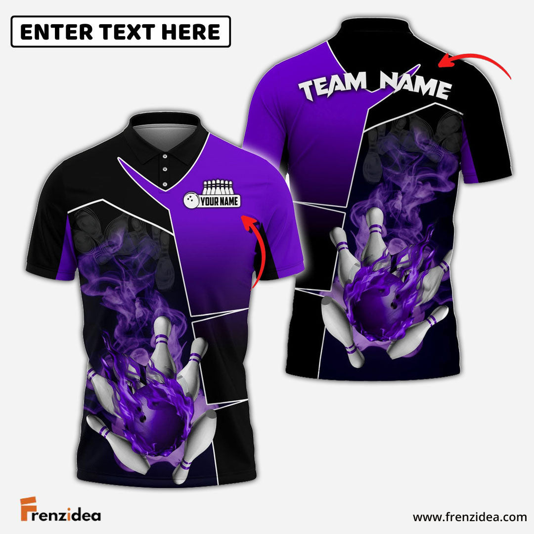 Frenzidea Bowling And Pins Smoky Fire Sport Customized Name 3D Shirt (4 Colors)