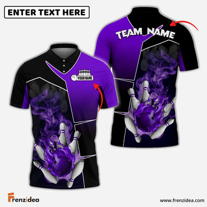 Frenzidea Bowling And Pins Smoky Fire Sport Customized Name 3D Shirt (4 Colors)