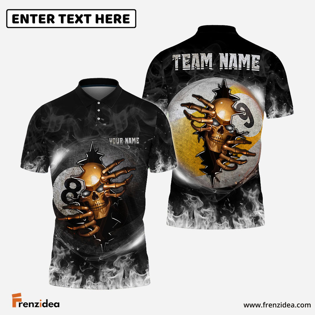 Frenzidea Billiards Ball 8 And 9 Fire Skull Crack ver KH Personalized Name, Team Name Unisex Polo( 7 Colors )
