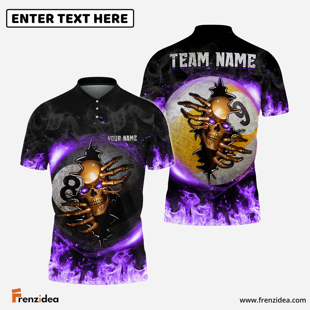 Frenzidea Billiards Ball 8 And 9 Fire Skull Crack ver KH Personalized Name, Team Name Unisex Polo( 7 Colors )
