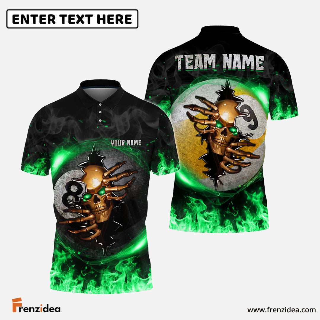 Frenzidea Billiards Ball 8 And 9 Fire Skull Crack ver KH Personalized Name, Team Name Unisex Polo( 7 Colors )