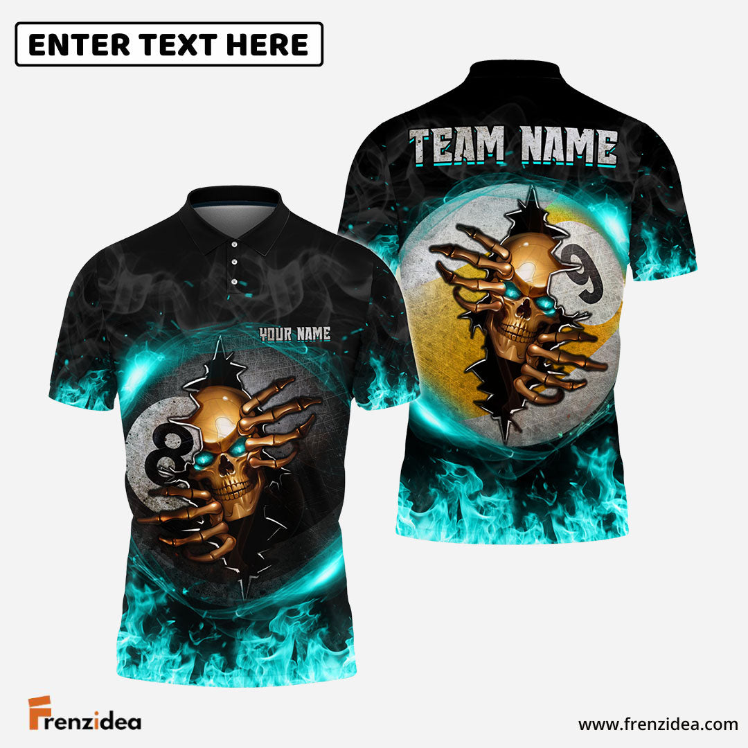 Frenzidea Billiards Ball 8 And 9 Fire Skull Crack ver KH Personalized Name, Team Name Unisex Polo( 7 Colors )