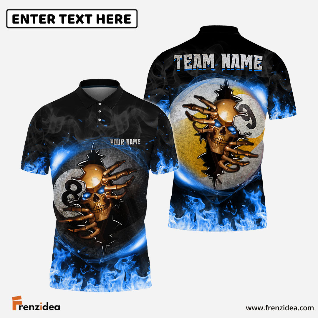 Frenzidea Billiards Ball 8 And 9 Fire Skull Crack ver KH Personalized Name, Team Name Unisex Polo( 7 Colors )