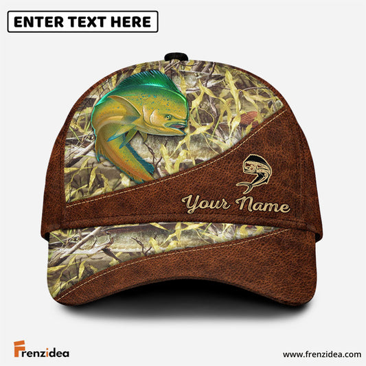 Frenzidea Personalized Mahi Mahi Fishing Leather Pattern Cap
