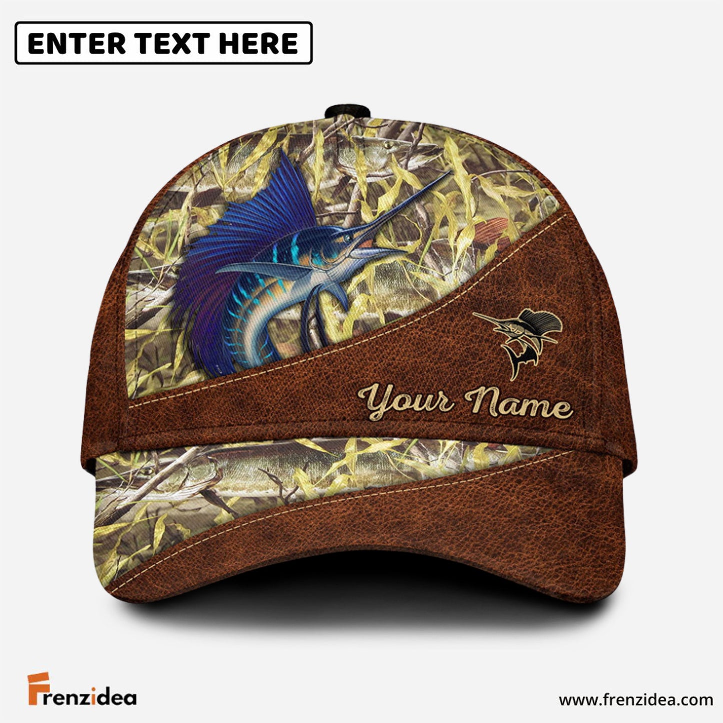 Frenzidea Personalized Sailfish Fishing Leather Pattern Cap