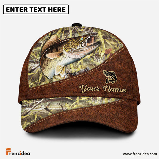 Frenzidea Personalized Walleye Fishing Leather Pattern Cap