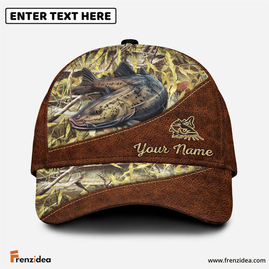 Frenzidea Personalized Catfish Fishing Leather Pattern Cap
