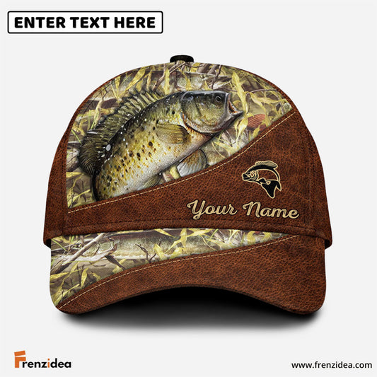 Frenzidea Personalized Crappie Fishing Leather Pattern Cap