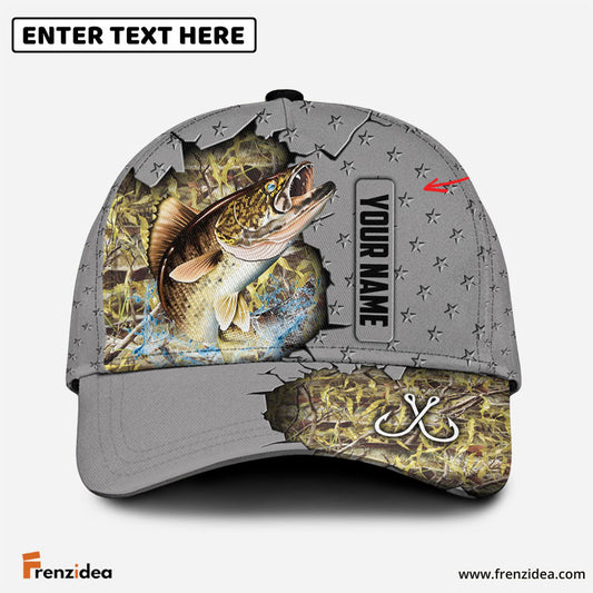Frenzidea Custom Name Walleye Fishing Grey 3D Cap