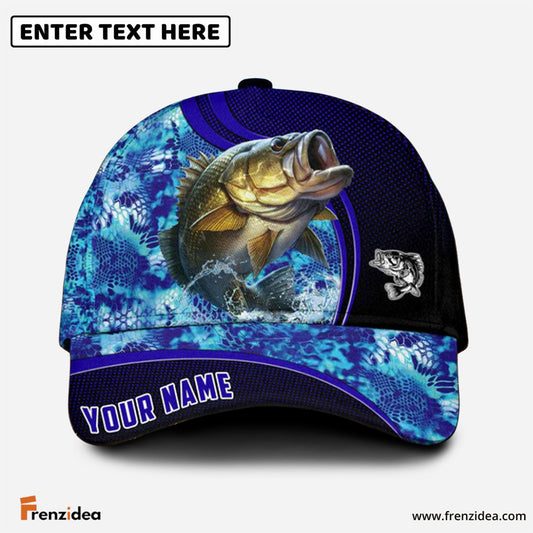 Frenzidea Blue Patchy Bass Fishing Personalized Cap