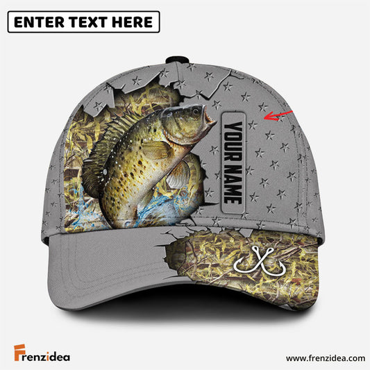 Frenzidea Custom Name Crappie Fishing Grey 3D Cap