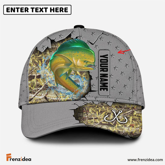 Frenzidea Custom Name Mahi Mahi Fishing Grey 3D Cap