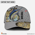 Frenzidea Custom Name Blue Marlin Fishing Grey 3D Cap