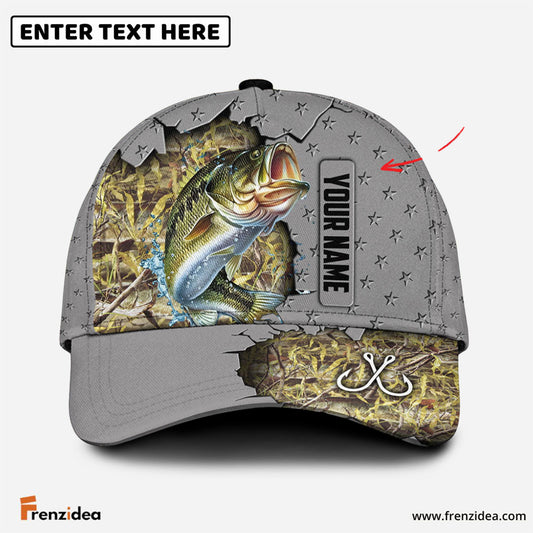 Frenzidea Custom Name Bass Fishing Grey 3D Cap