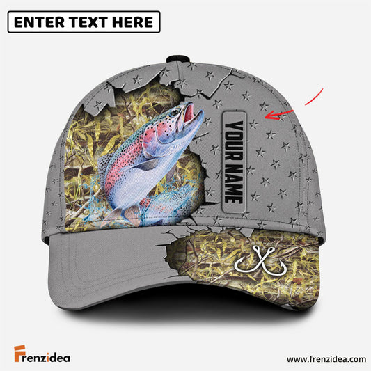 Frenzidea Custom Name Trout Fishing Grey 3D Cap