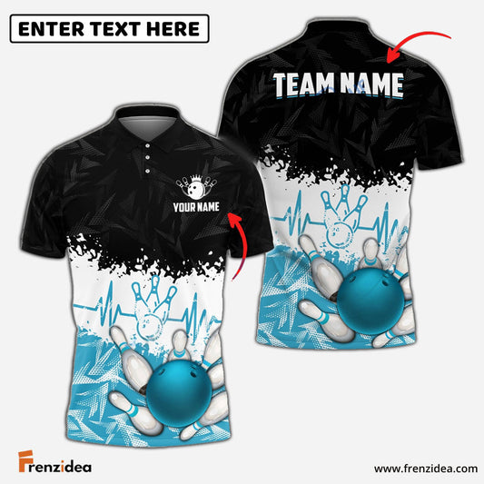 frenzidea Bowling And Pins Heartbeat Customized Name 3D Shirt (4 Colors)
