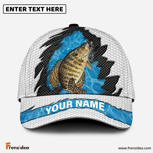 Frenzidea Personalized Crappie Fishing White Blue Wave Fishnet Classic Cap