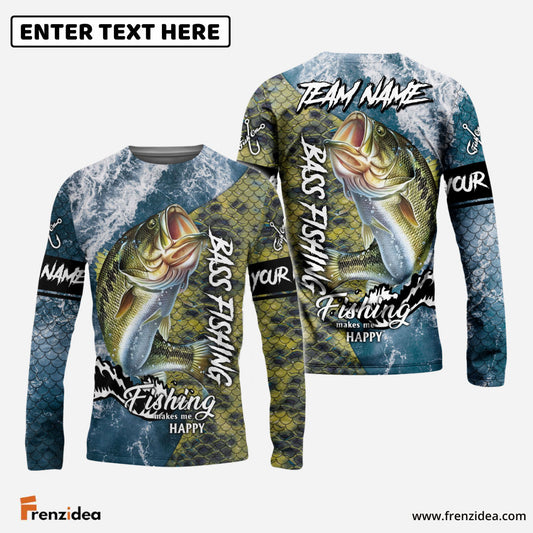 Frenzidea Bass Fishing Skin Seawave Custom Name & Team Name 3D Shirts