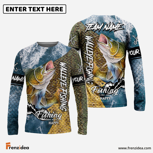 Frenzidea Walleye Fishing Skin Seawave Custom Name & Team Name 3D Shirts