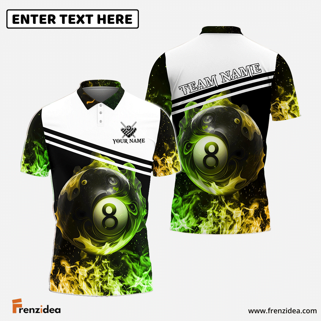 Frenzidea Billiards New Fire Personalized Name, Team Name 3D Shirt
