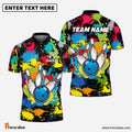 Frenzidea Bowling Coloful Ink Pattern Customized Name, Team Name 3D Shirt