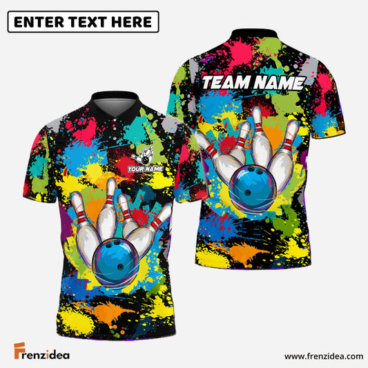 Frenzidea Bowling Coloful Ink Pattern Customized Name, Team Name 3D Shirt