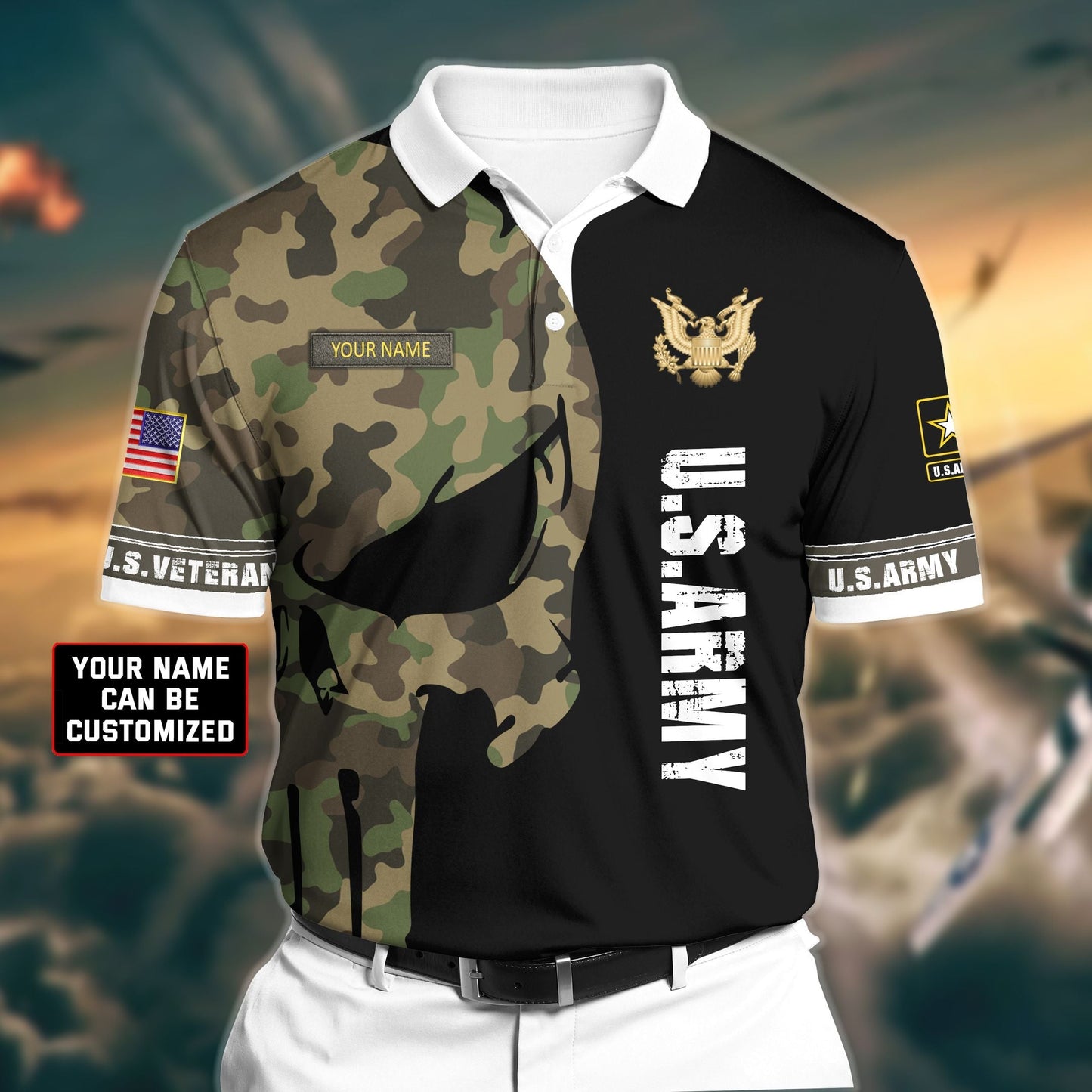 Frenzidea Premium Veteran U.S Army 2 3D Polo All Over Printed