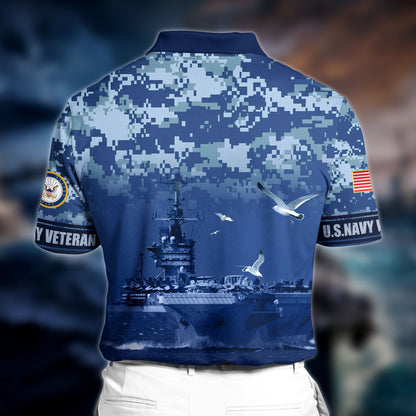 Frenzidea Premium Veteran U.S Navy 3D Polo All Over Printed