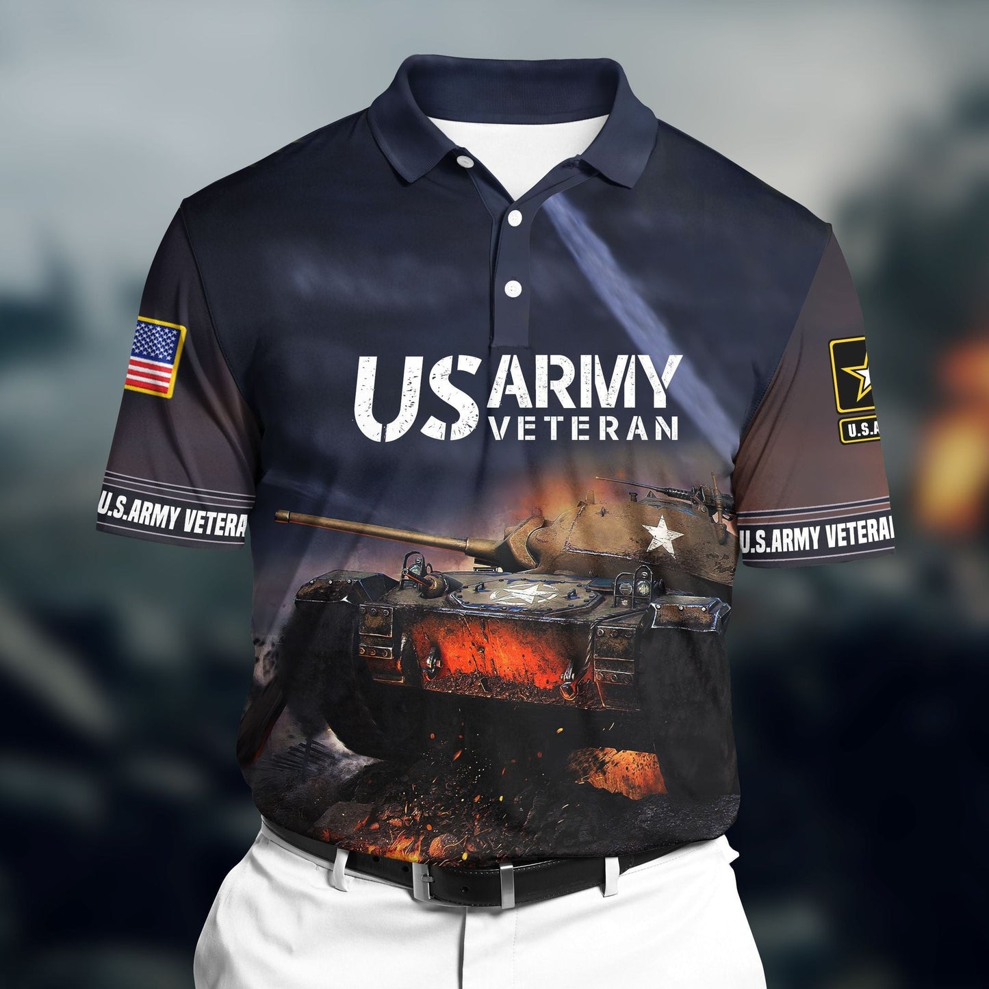 Frenzidea Premium Veteran U.S Army 3D Polo All Over Printed