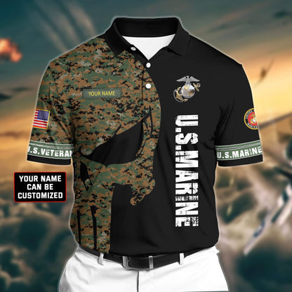 Frenzidea Premium Veteran U.S Marine 3D Polo All Over Printed