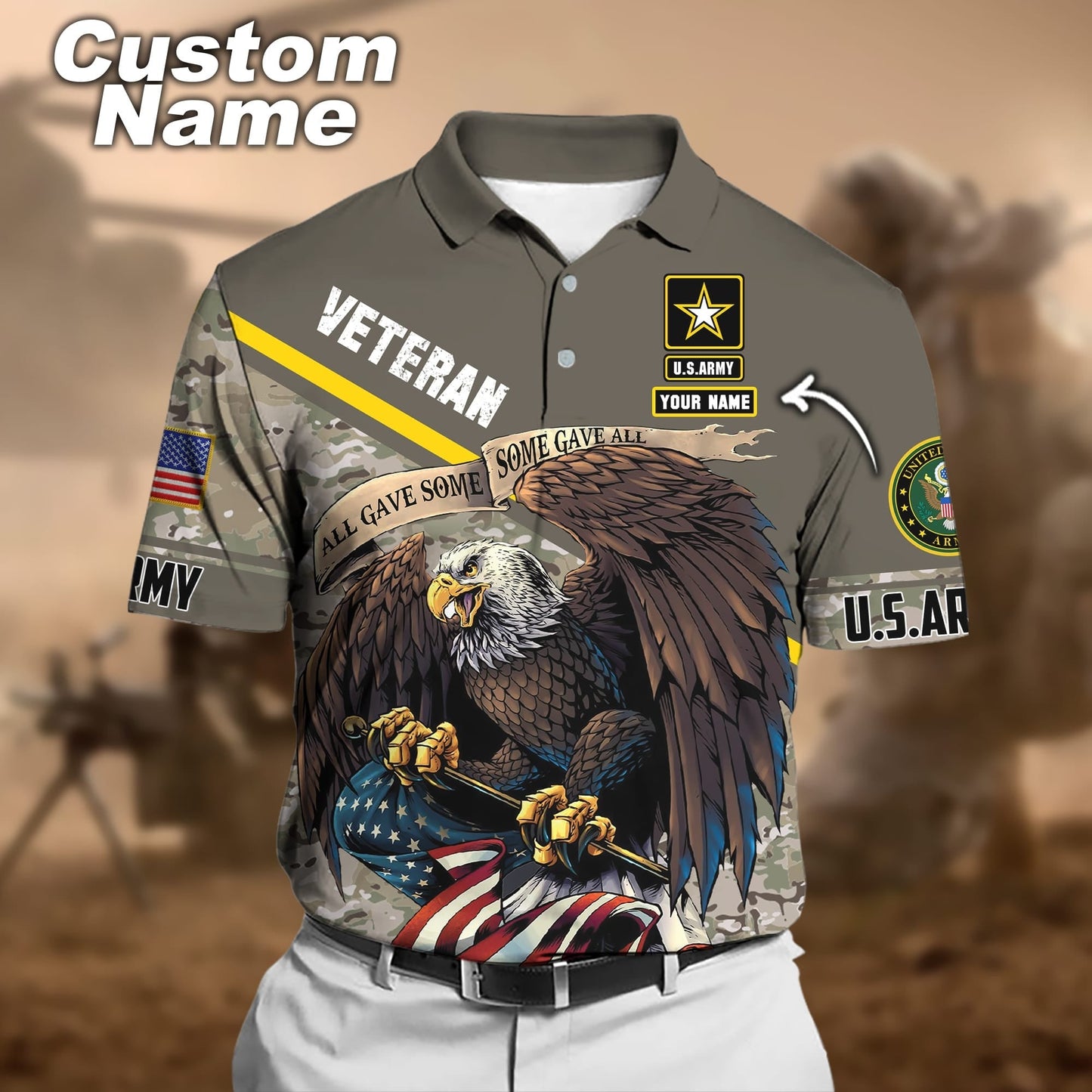 Frenzidea Premium Personalised U.S Multiple Service Veteran Polo Shirt