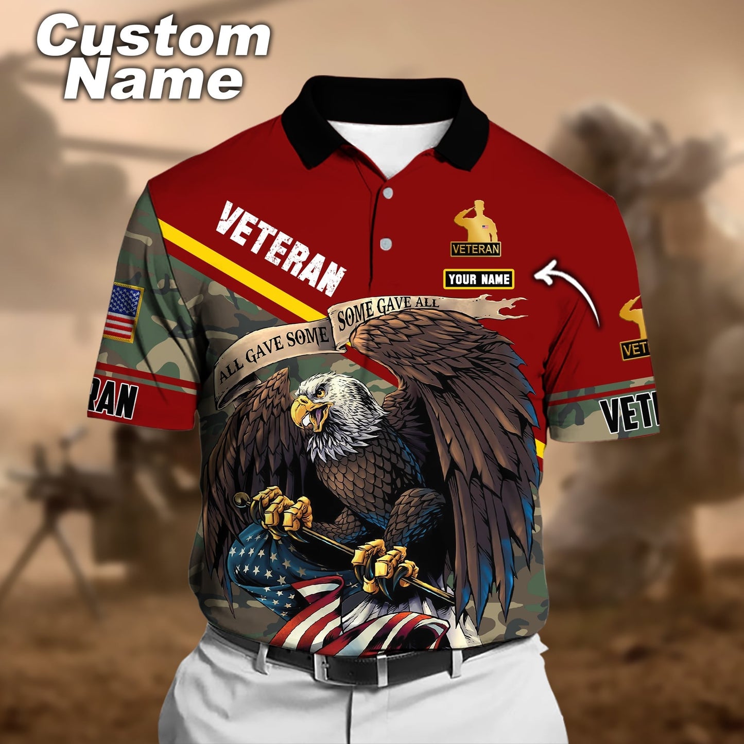 Frenzidea Premium Personalised U.S Multiple Service Veteran Polo Shirt