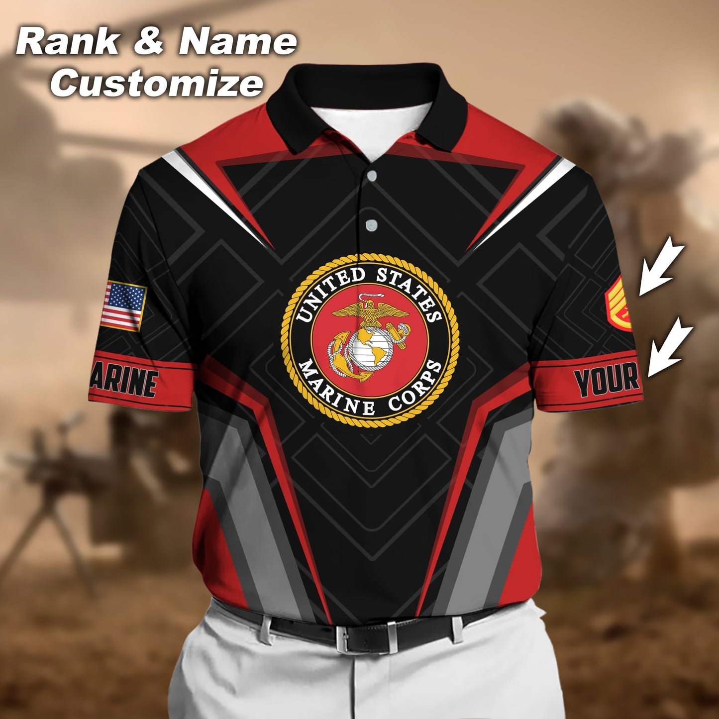 Frenzidea Premium Personalised U.S Multiple Service Veteran Polo Shirt