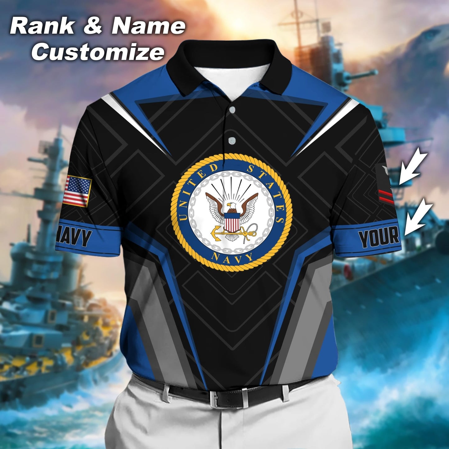 Frenzidea Premium Personalised U.S Multiple Service Veteran Polo Shirt