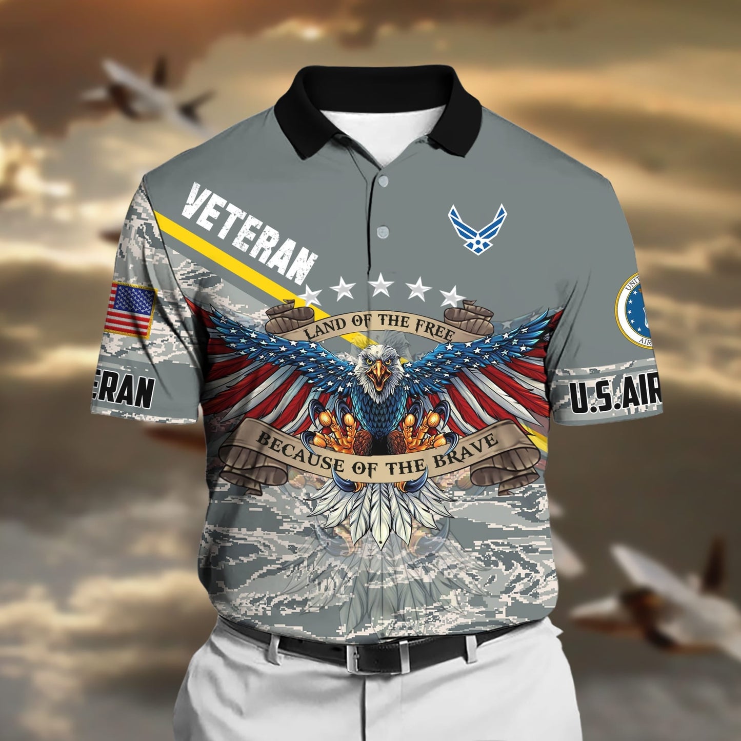 Frenzidea Premium U.S Multiple Service Veteran Polo Shirt