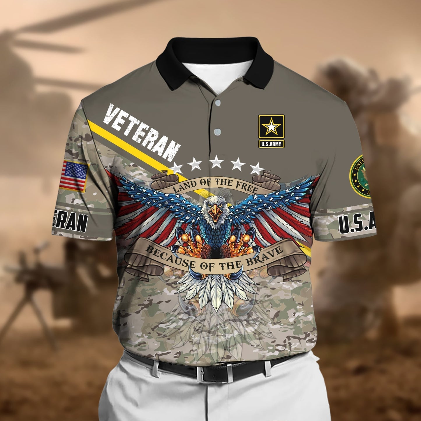 Frenzidea Premium U.S Multiple Service Veteran Polo Shirt