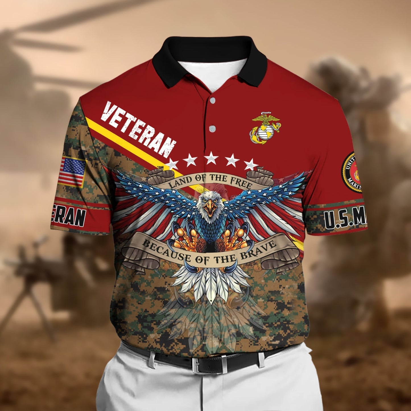 Frenzidea Premium U.S Multiple Service Veteran Polo Shirt