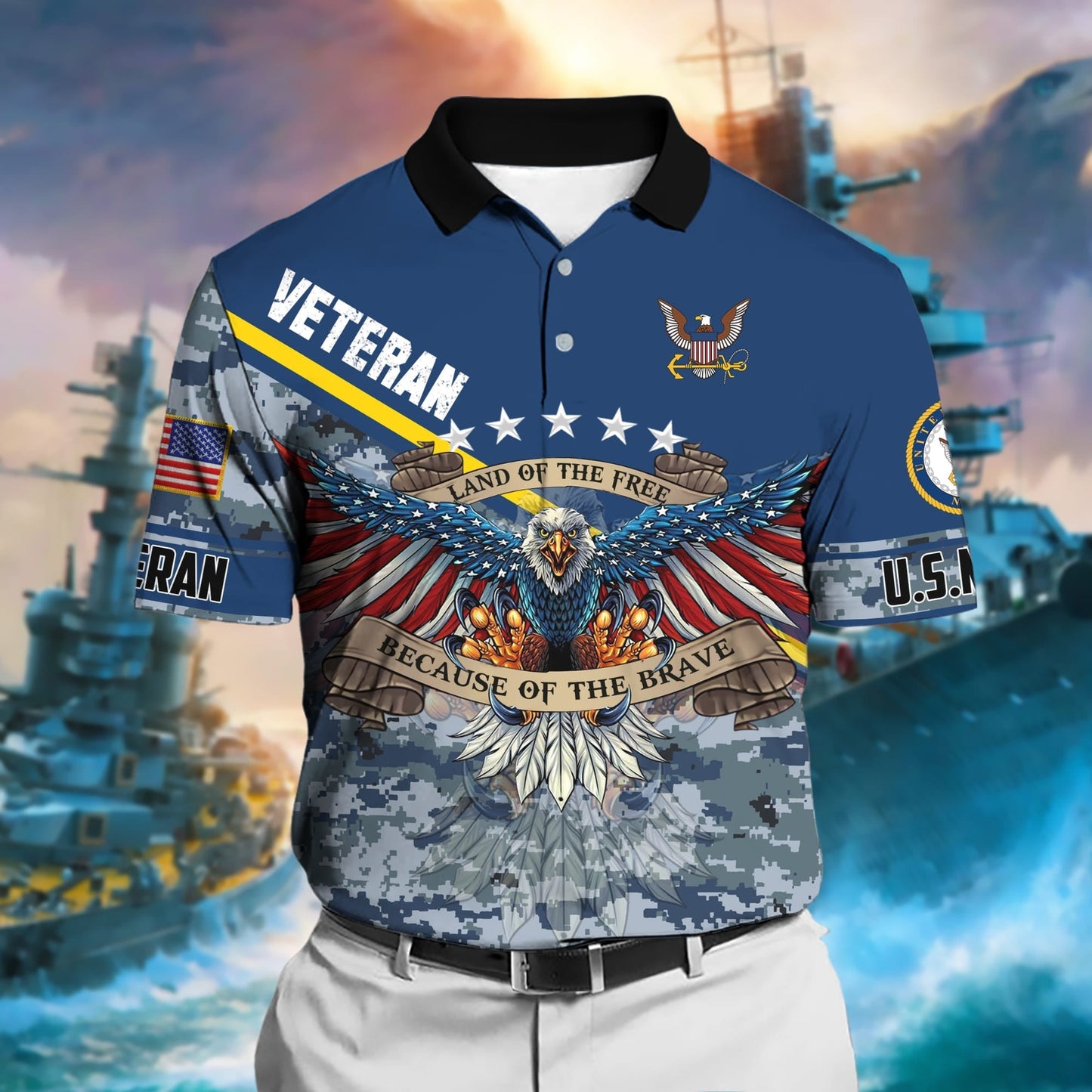 Frenzidea Premium U.S Multiple Service Veteran Polo Shirt