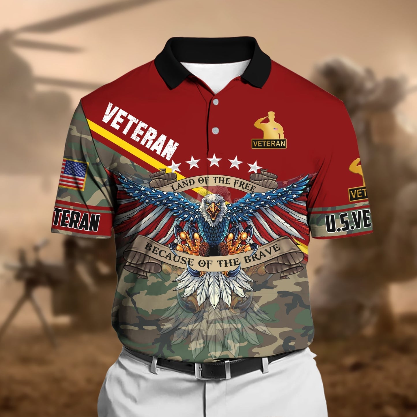 Frenzidea Premium U.S Multiple Service Veteran Polo Shirt